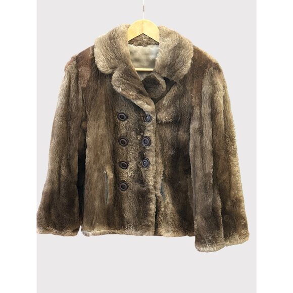 Vintage Frances CW Faux Fur Double Breasted Brown Coat 70s 80s Retro Winter - Picture 1 of 5